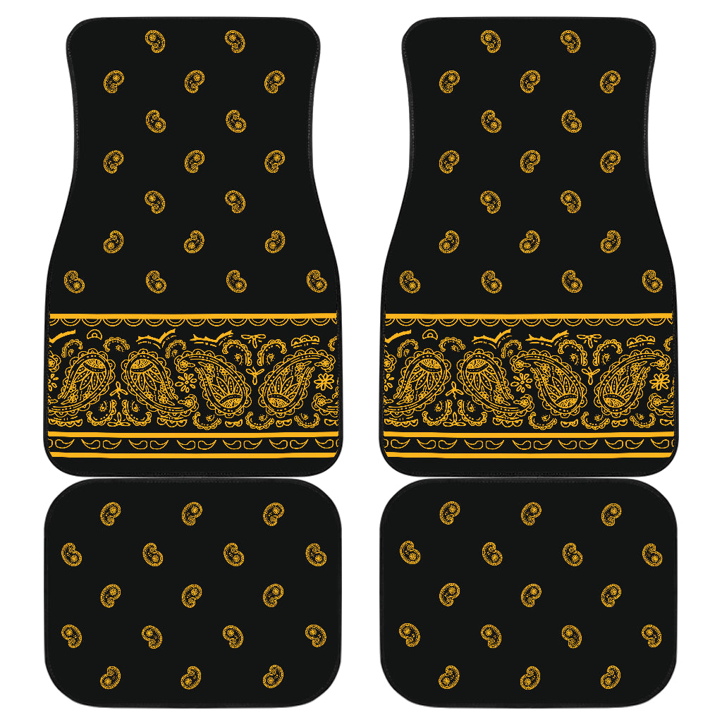 Quad Black Gold Bandana Car Mats - Fancy