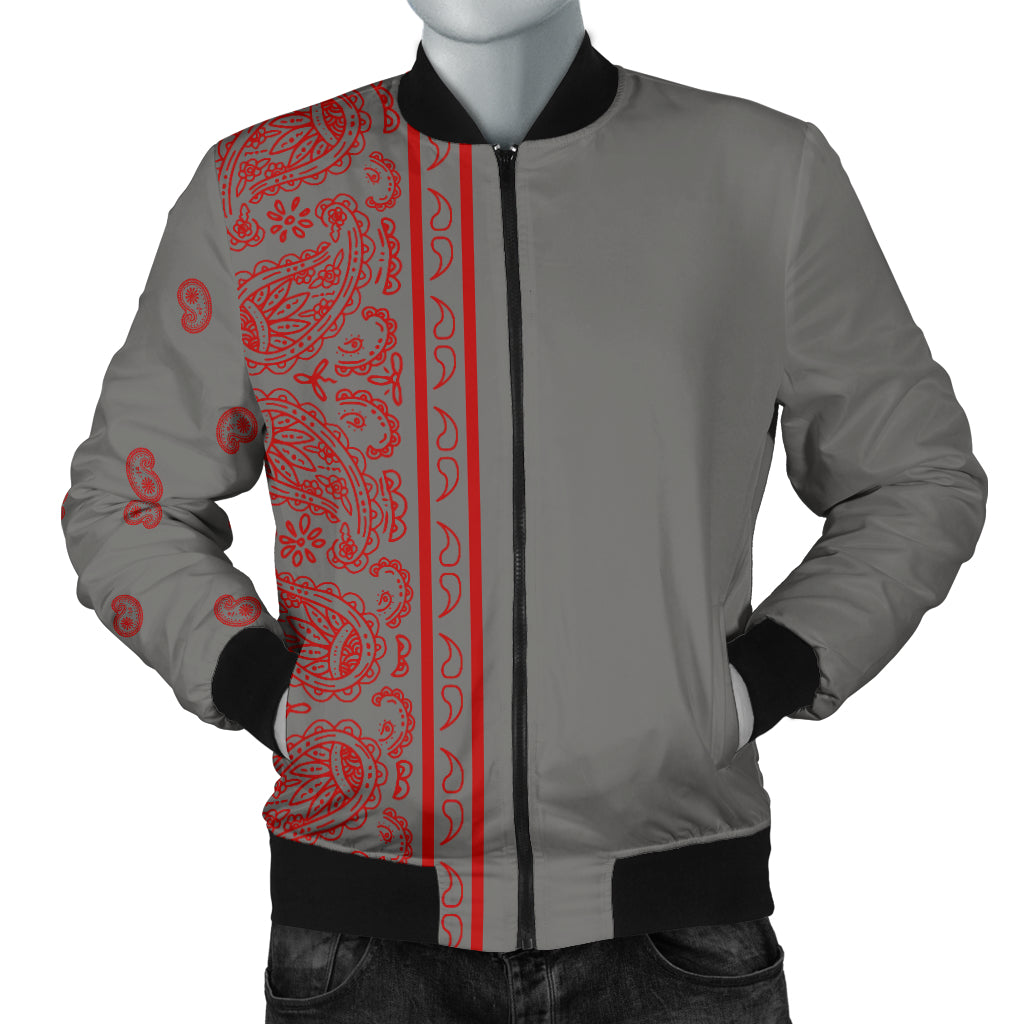 grey and red jacket