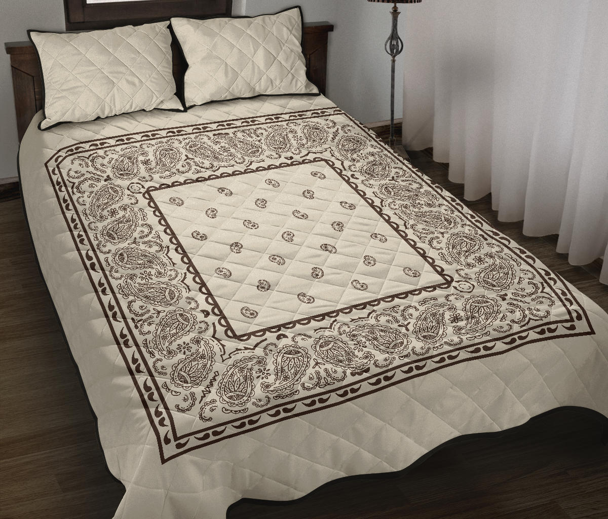 Quilt Set - Cream and Brown Bandana Quilt w/Shams
