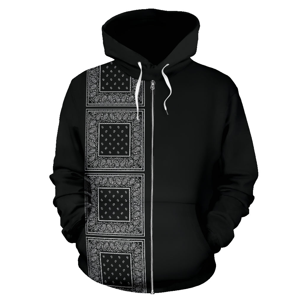 black bandana zip u hoodie front view