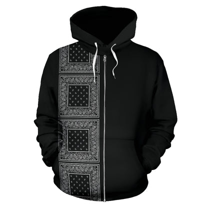 black bandana zip u hoodie front view