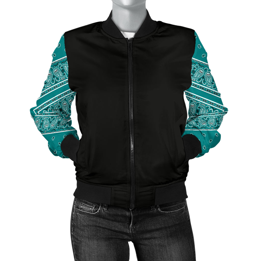 Women's Teal Bandana Sleeved Bomber Jacket