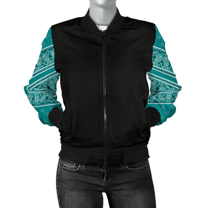 Women's Teal Bandana Sleeved Bomber Jacket