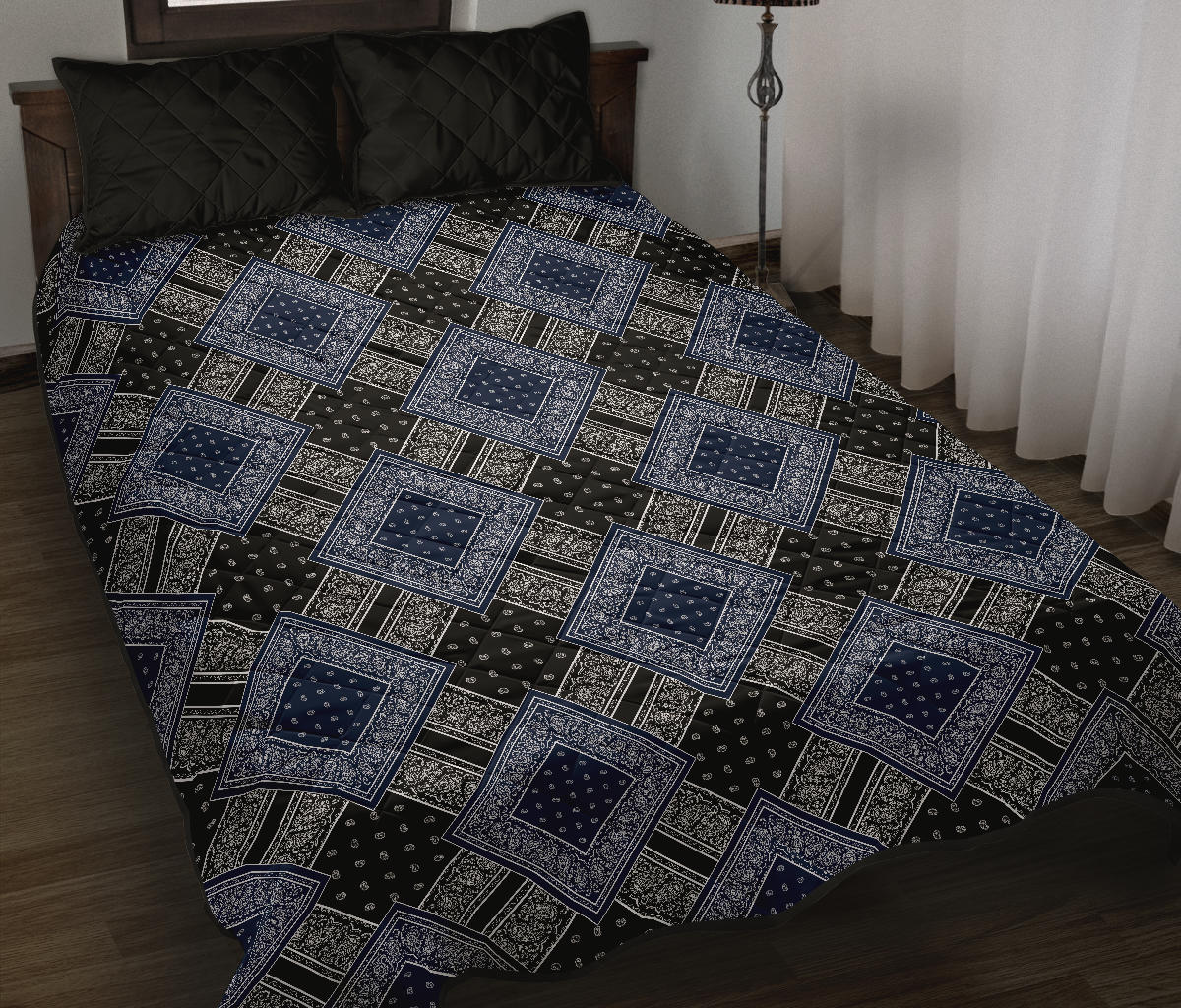 Quilt Set - Black and Blue Bandana DB Quilt w/Shams