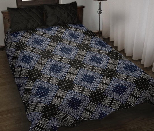 Quilt Set - Black and Blue Bandana DB Quilt w/Shams