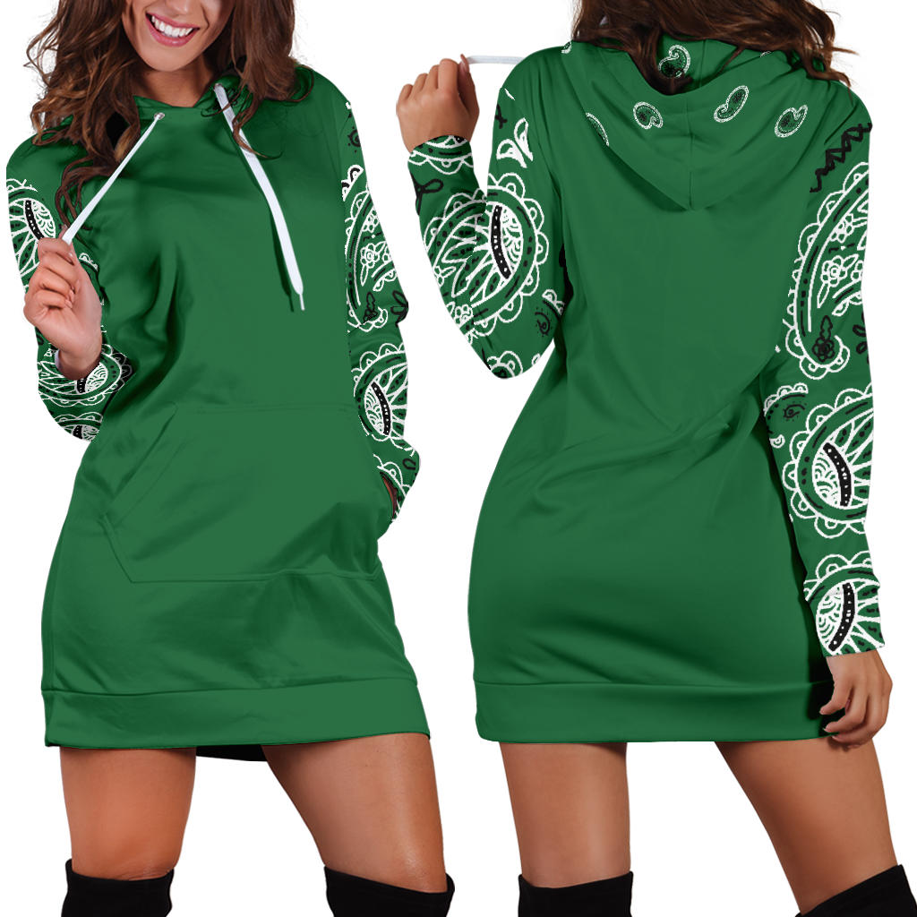 Front and Back Classic Green Bandana Hoodie Dress