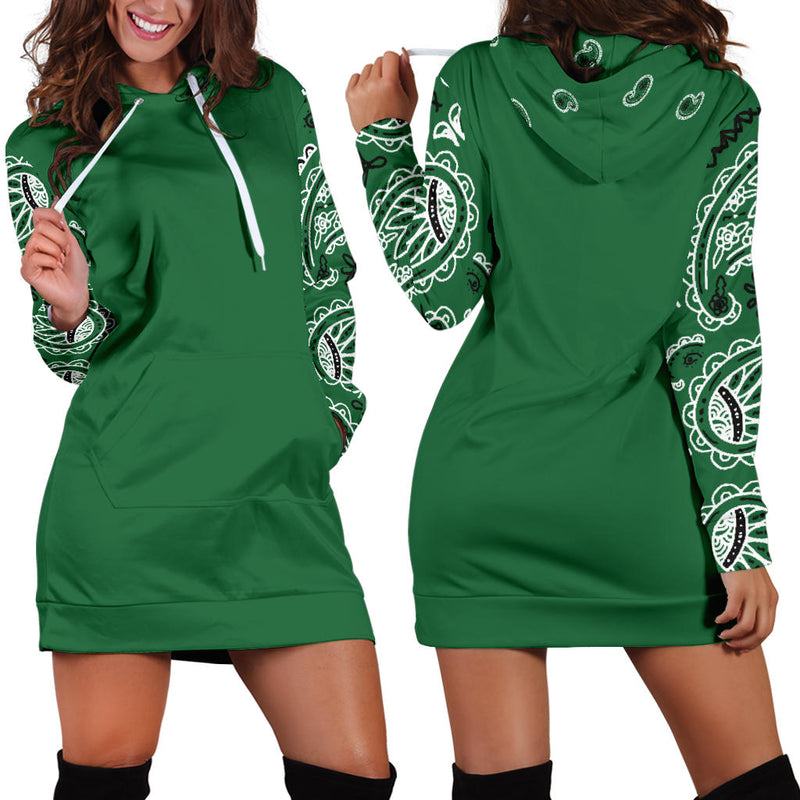 Front and Back Classic Green Bandana Hoodie Dress