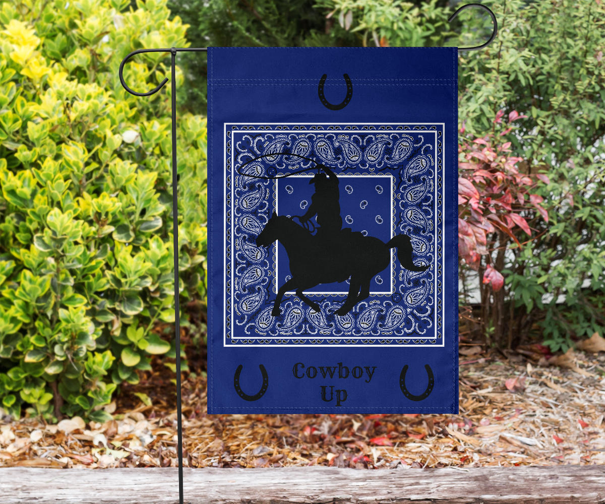 Blue Bandana Cowboy Up Home and Garden Flags