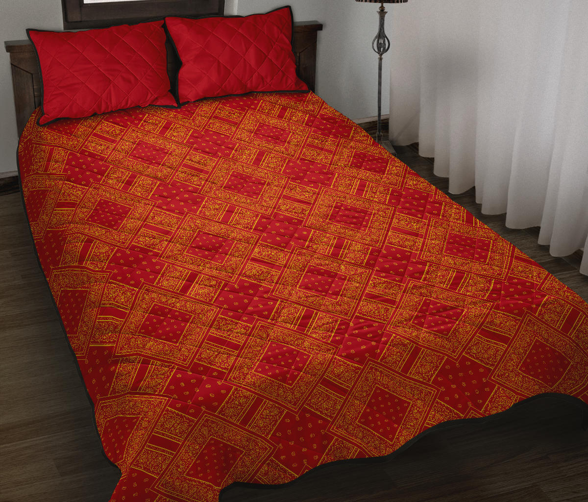 Quilt Set - Red and Gold Bandana DB Quilt w/Shams