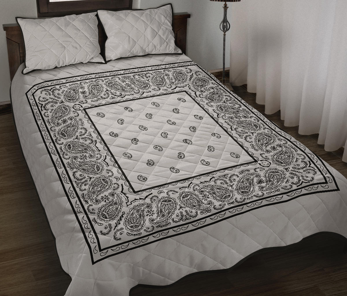 Quilt Set - Silver Gray Bandana Quilt w/Shams