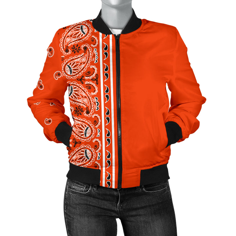 Asymmetrical Perfect Orange Bandana Women's Bomber Jacket