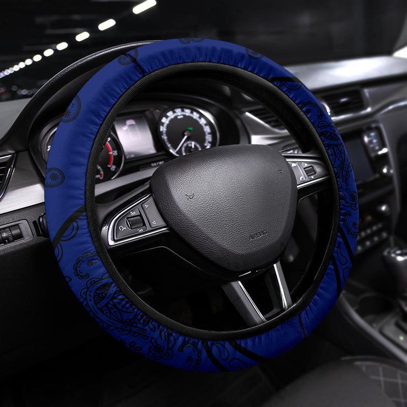 blue and black bandana car wheel cover