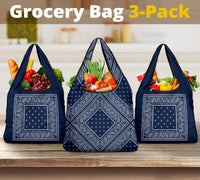 Navy Blue Bandana Grocery Bag 3-Pack