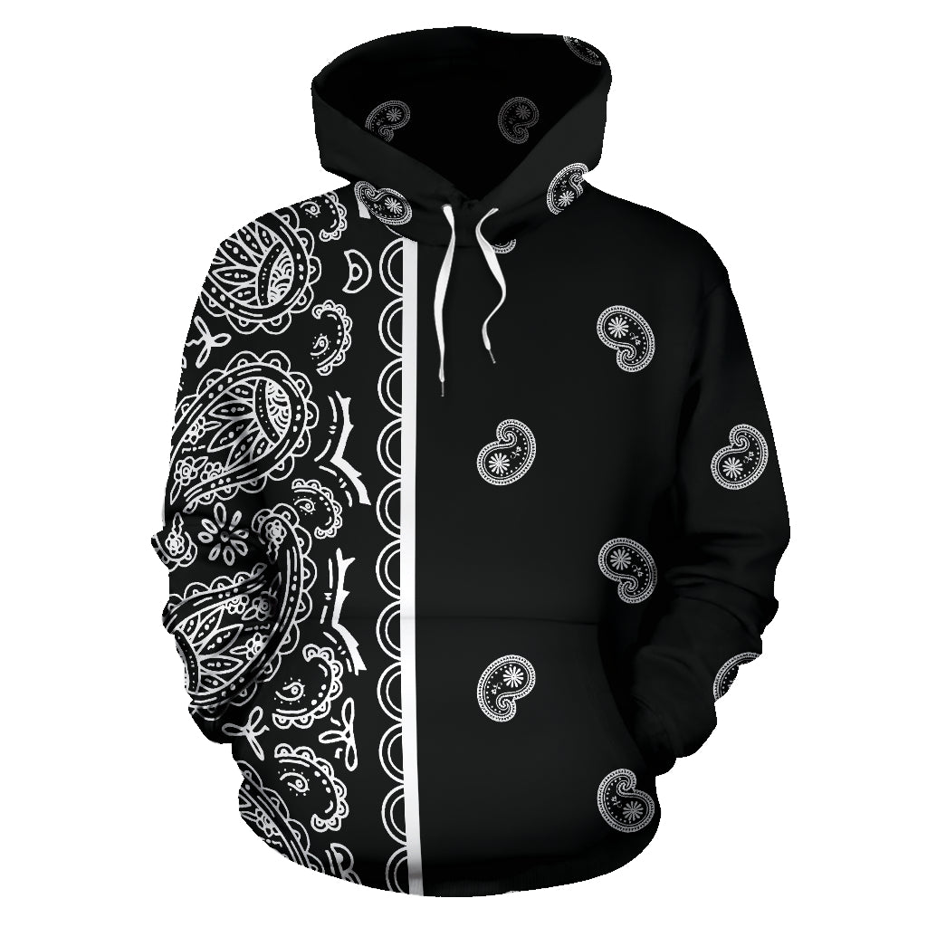 black bandana pullover hoodie front view