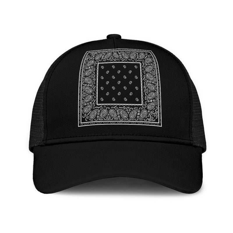 bandana print black mesh back ball cap