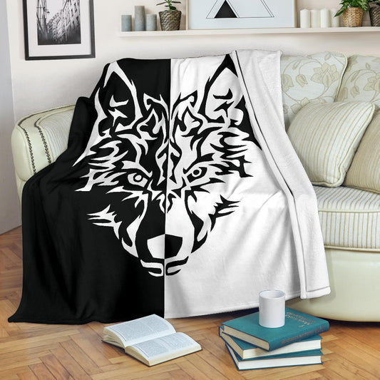 White Wolf Tribal Fleece Throw Blanket