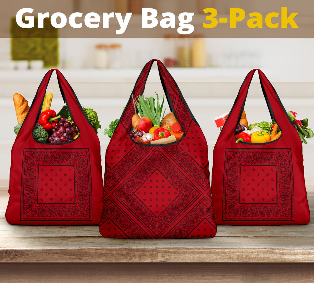 Red and Black Bandana Grocery Bag 3-Pack