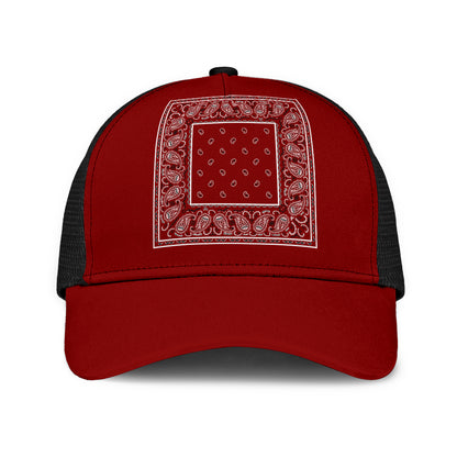 Maroon Red Bandana Simple Mesh Back Cap