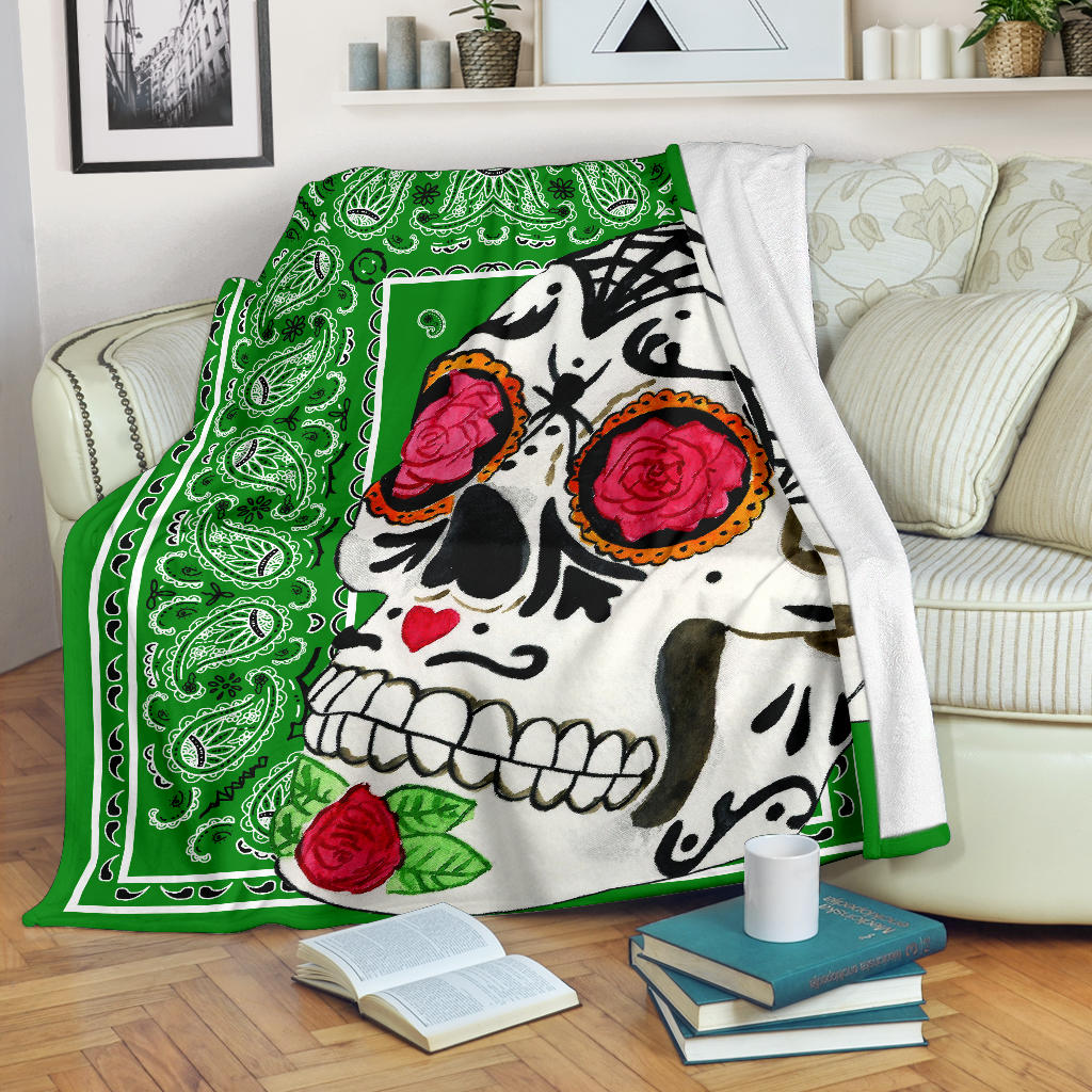 Ultra Plush Green Bandana Sugar Skull Throw