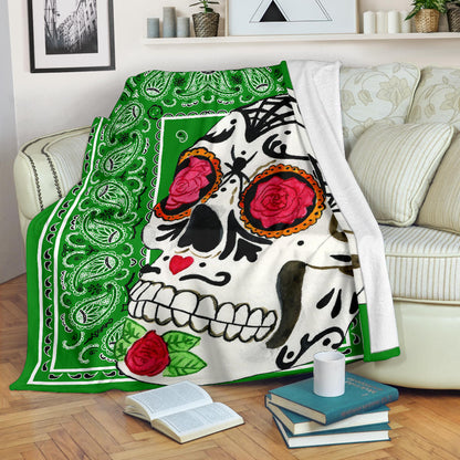 Ultra Plush Green Bandana Sugar Skull Throw