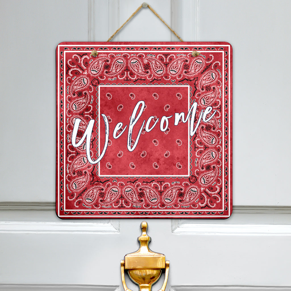 welcome red door sign