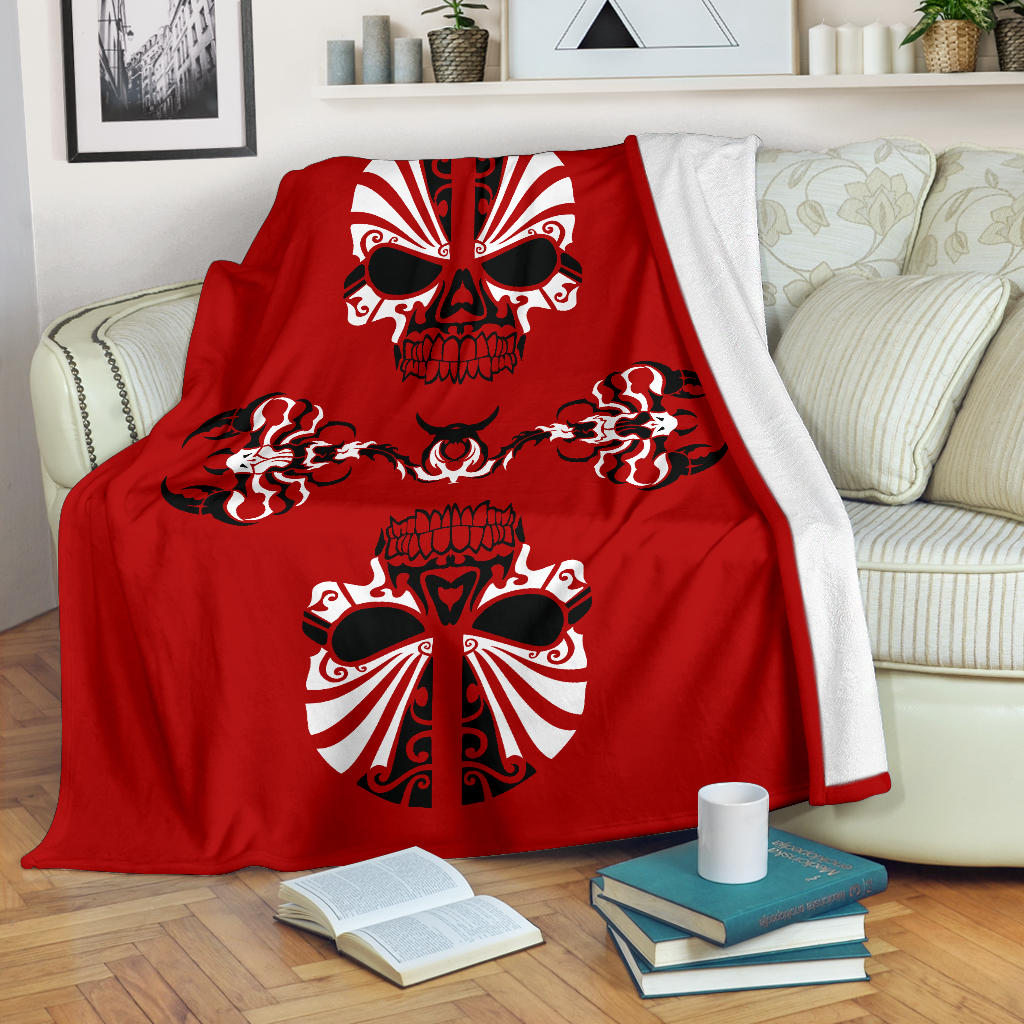 Red Skulls and Scorpions Tribal Fleece Throw Blanket