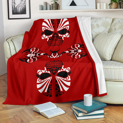 Red Skulls and Scorpions Tribal Fleece Throw Blanket