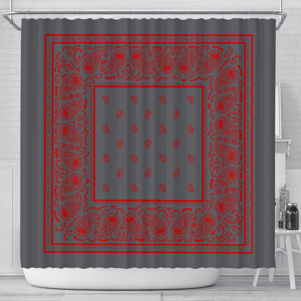 Gray and Red Bandana Shower Curtain