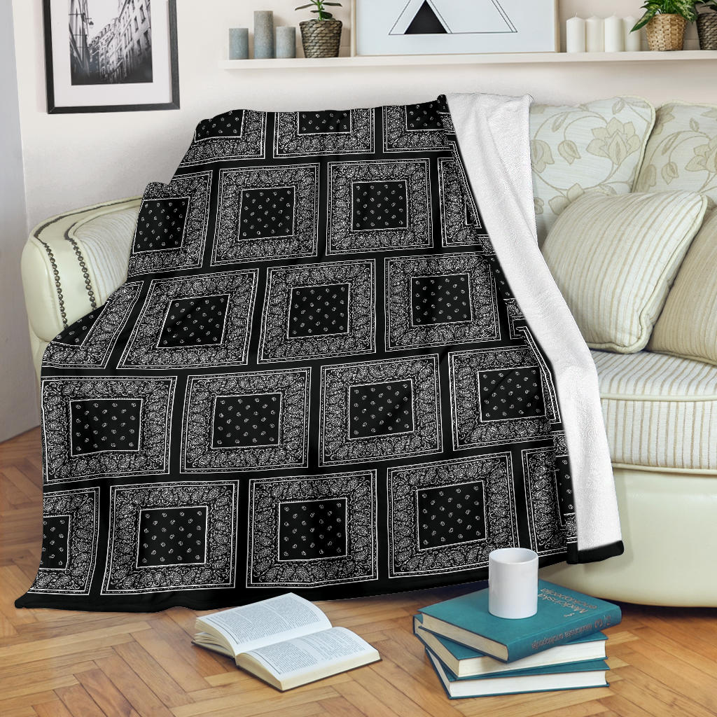 Black Bandana Patch Throw Blankets