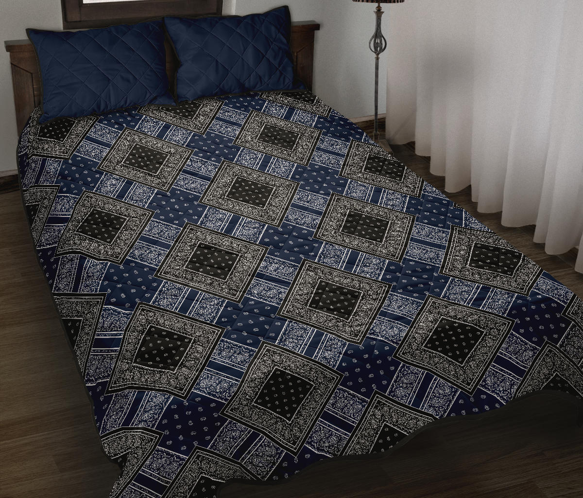 Quilt Set - Blue and Black Bandana DB Quilt w/Shams
