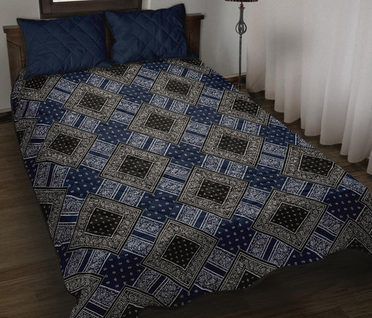 Quilt Set - Blue and Black Bandana DB Quilt w/Shams