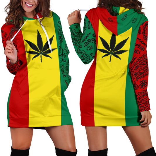 Rasta 420 Bandana Hoodie Dress Front and Back