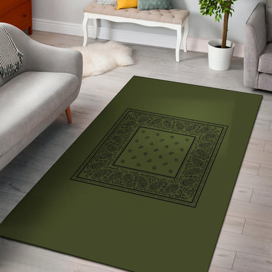 Army Green and Black Bandana Area Rugs - Minimal