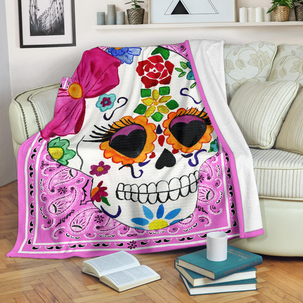 pink sugar skull fleece blanket