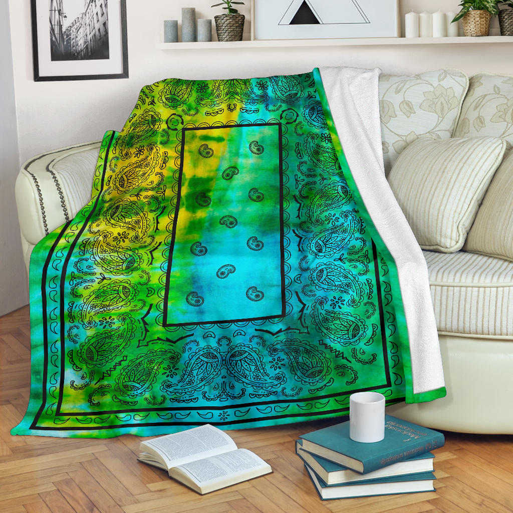 Blue Green Tie Dye Bandana Fleece Throw