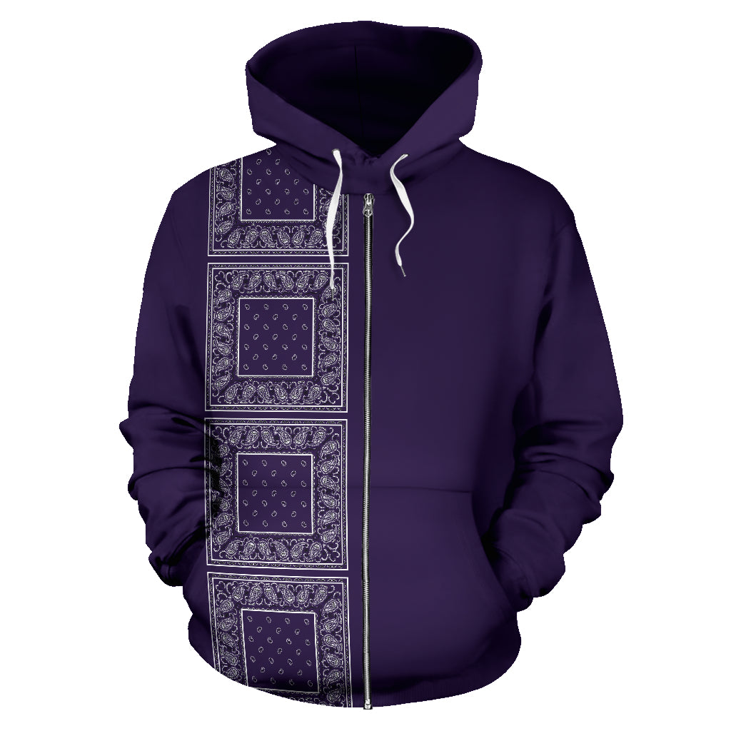purple bandana zip hoodie front view