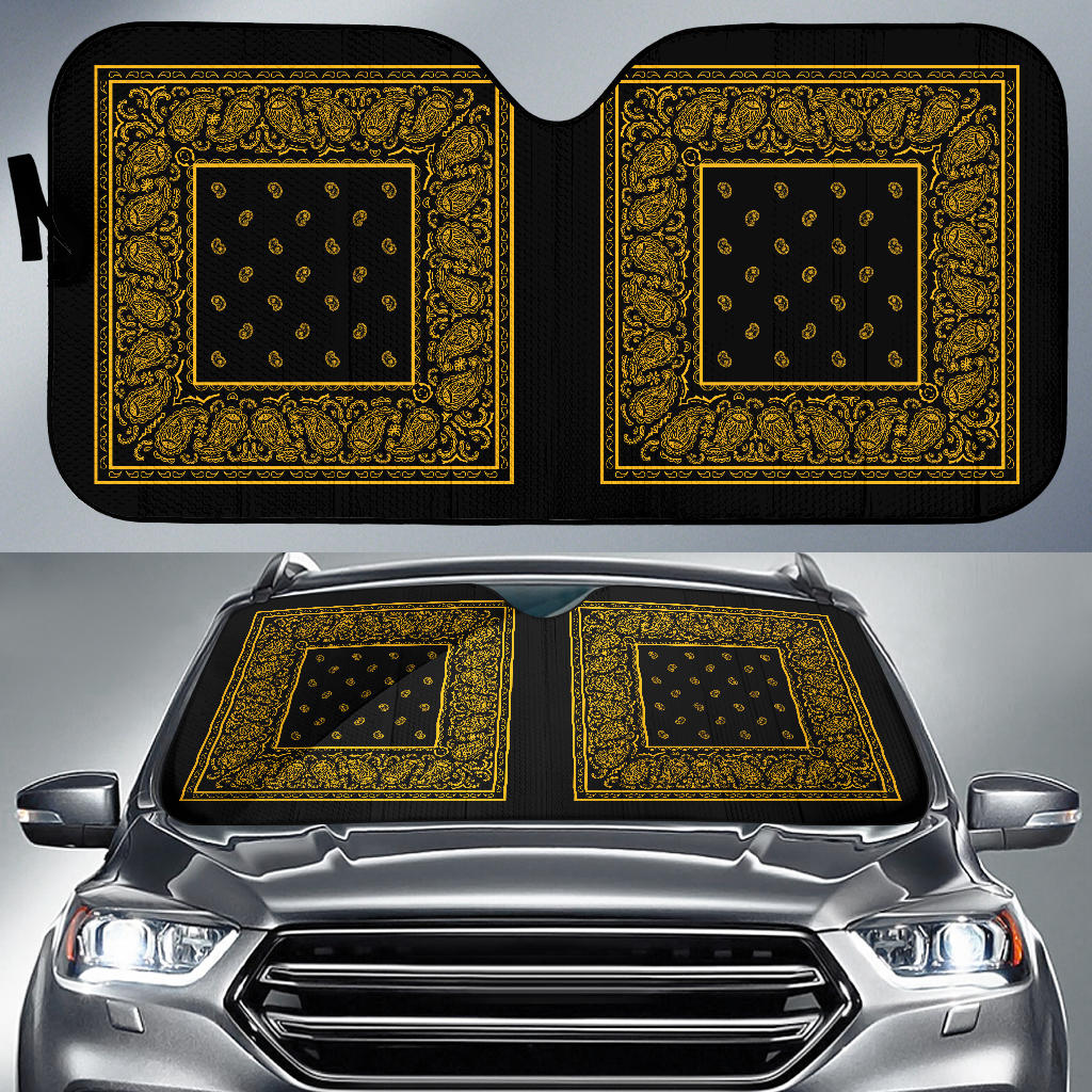 black and gold bandana muscle car window shade