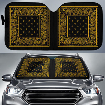black and gold bandana muscle car window shade