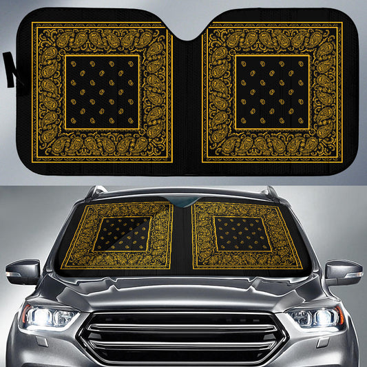 black and gold bandana muscle car window shade