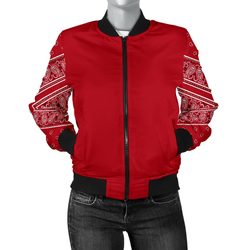 Women's Classic Red on Red Bandana Sleeved Bomber Jacket