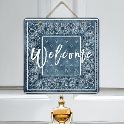 blue bandana welcome sign