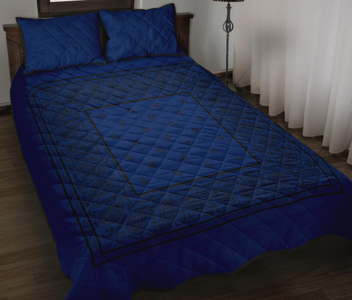 Quilt Set - Blue with Black Bandana Quilt w/Shams