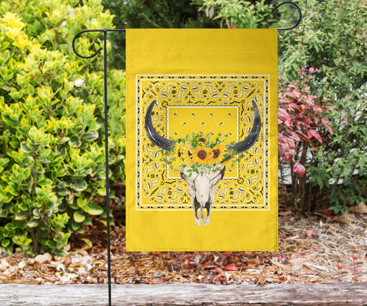 Sunflower Bull Skull Home and Garden Flags