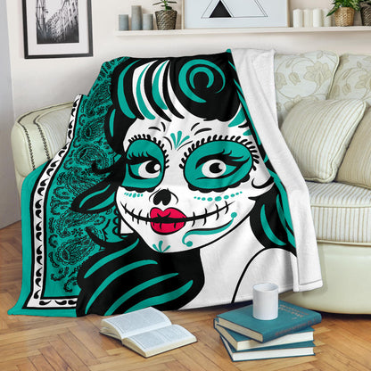 Ultra Plush Teal Bandana Calavera Fleece Blanket