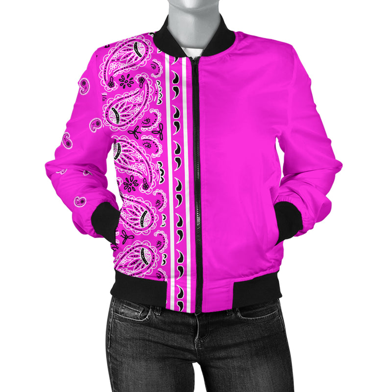 Women's Asymmetrical Abruptly Pink Bandana Bomber Jacket