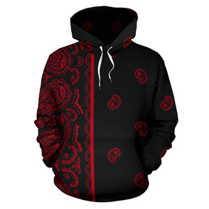 red and black bandana hoodie front view