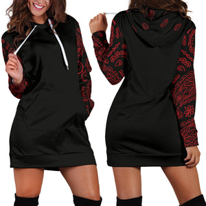 Black and Red Bandana Hoodie Dress front and back