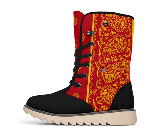 Red and Gold Bandana Women's Winter Boots