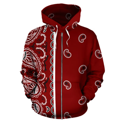 maroon bandana zip hoodie front view