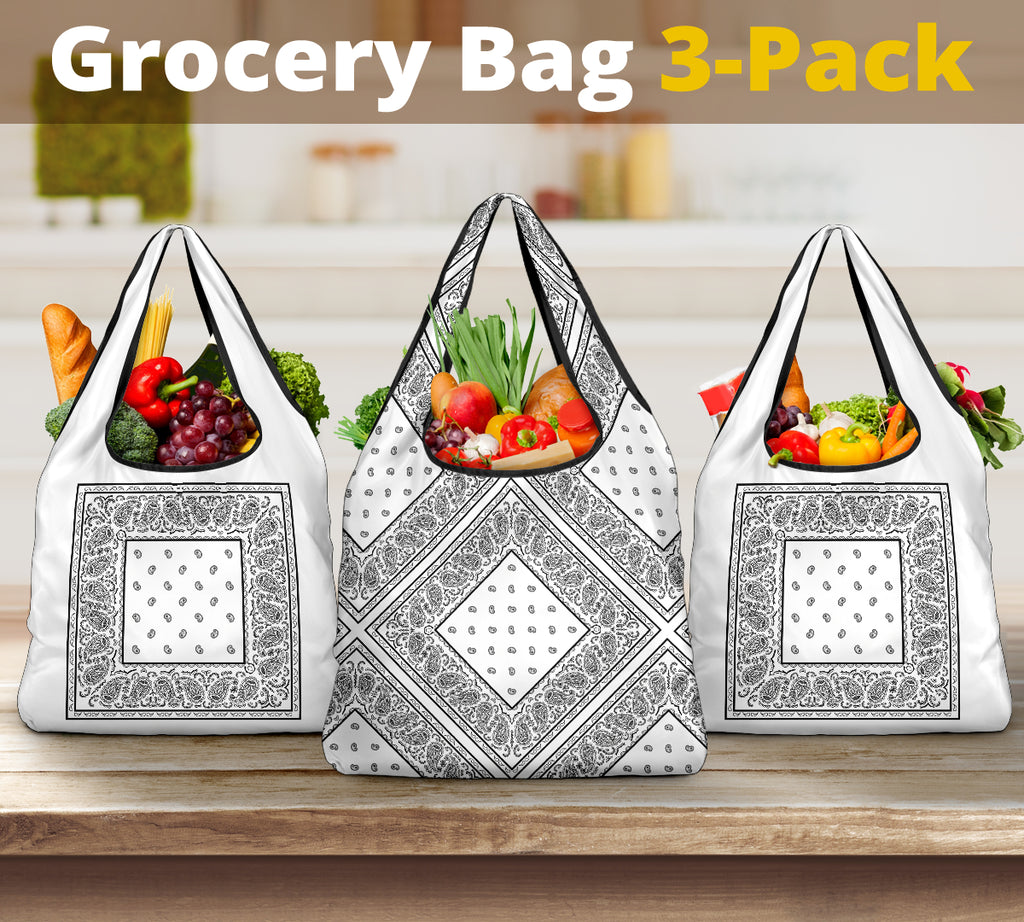 White Bandana ReUsable Grocery Bag 3-Pack